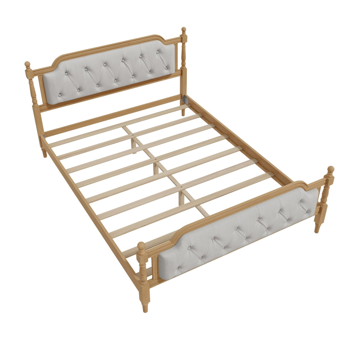 Queen solid wood bed frame with tufted upholstered headboard in antique walnut finish, from Anthony & Home collection.