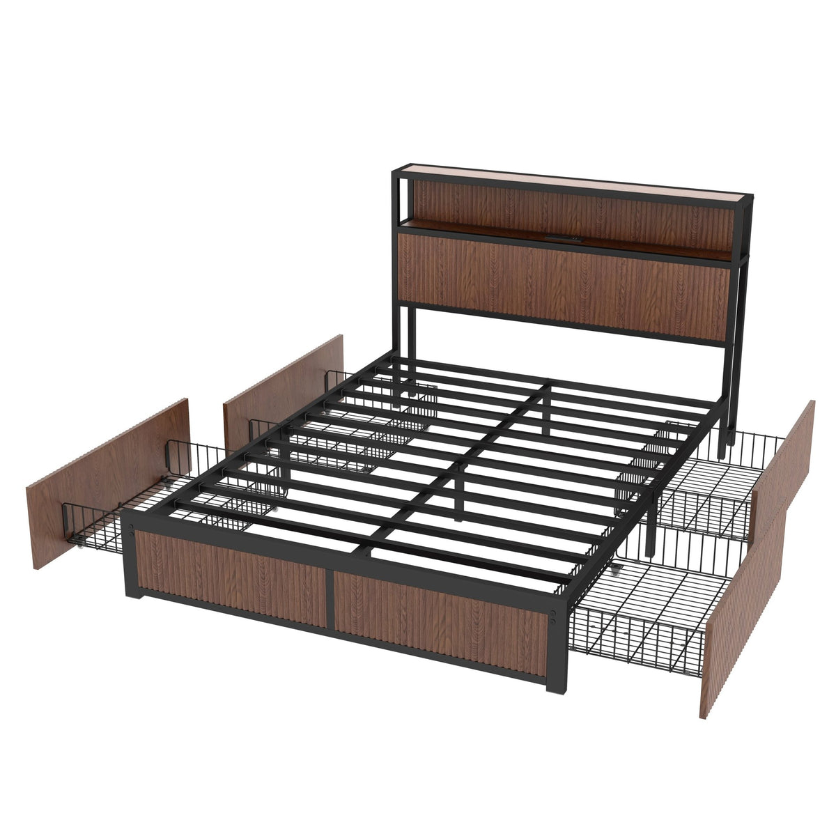 Anthony & Home Queen Storage Platform Bed in Walnut with built-in drawers and modern design.