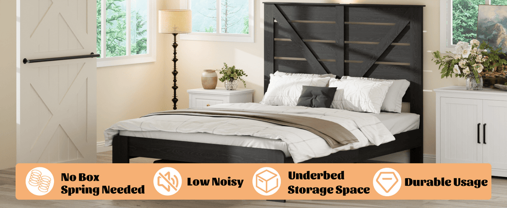 Black Queen Wood Frame Platform Bed with storage drawers from Anthony & Home, showcasing a modern design and sturdy wooden construction.