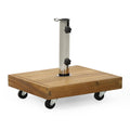 Anthony & Home Ralph Square Teak Umbrella Base with sturdy design and natural wood finish, ideal for outdoor patio umbrellas.