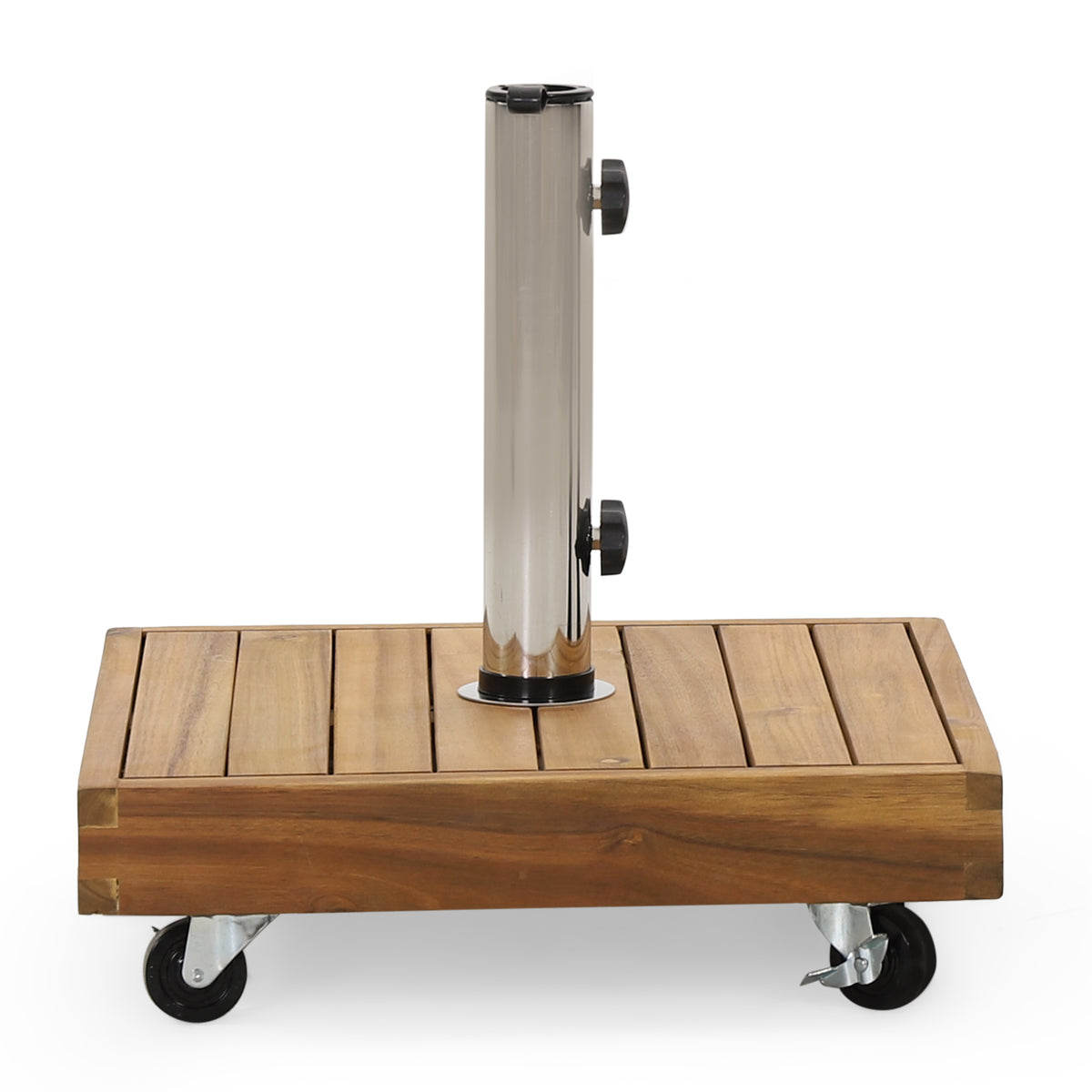 Anthony & Home Ralph Square Teak Umbrella Base Studio, sturdy wooden umbrella stand with a square design and smooth finish.