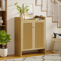 Anthony & Home rattan shoe cabinet with 6-tier wooden shelves in natural finish for stylish, organized footwear storage.