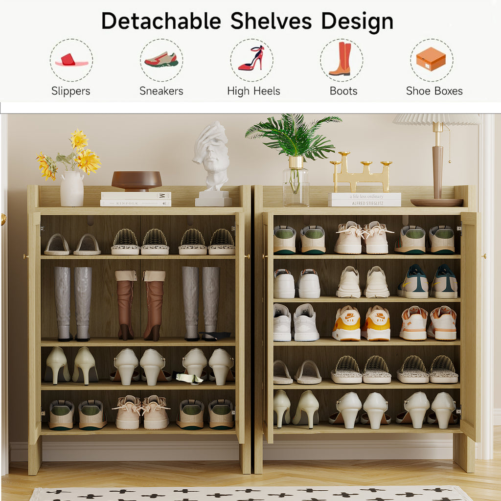 Anthony & Home 6-tier rattan shoe cabinet with natural wood finish, freestanding storage for organizing footwear stylishly.