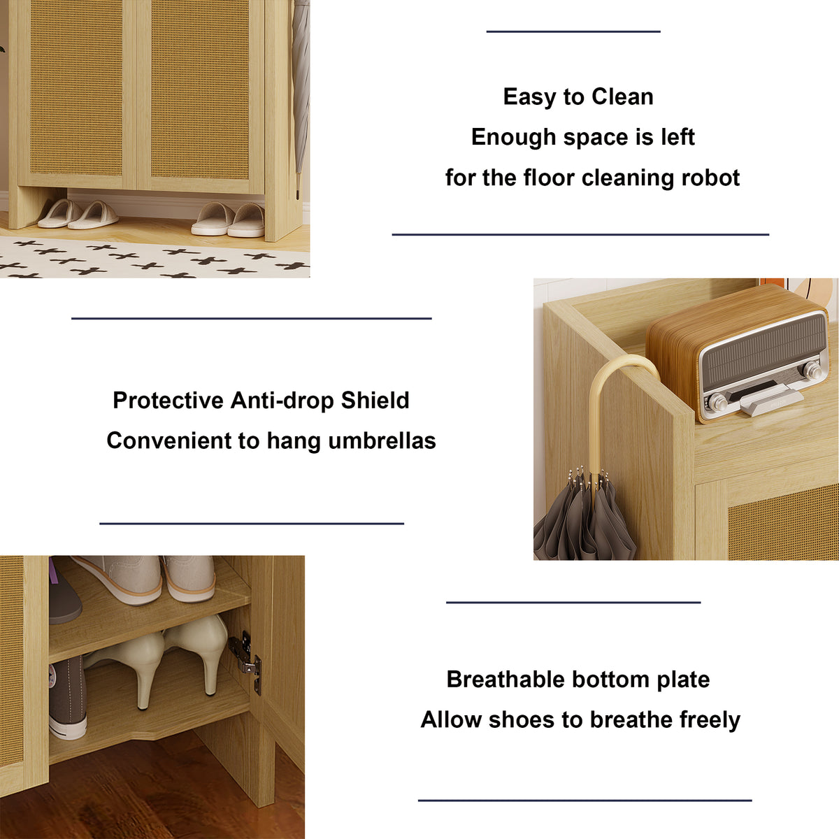 Natural finish rattan shoe cabinet with six tiers by Anthony & Home, freestanding wooden storage for footwear organization.
