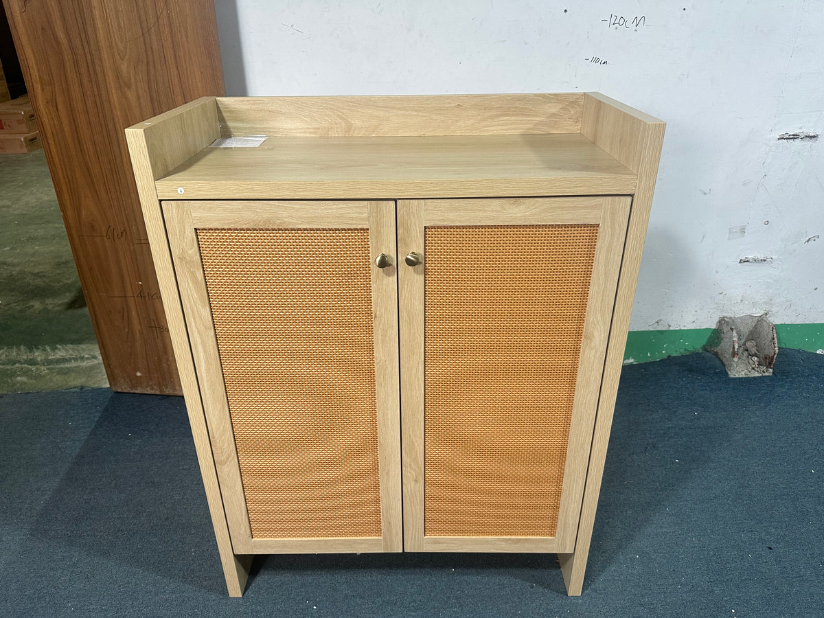 Natural finish rattan shoe cabinet by Anthony & Home, 6-tier wood freestanding storage with stylish design.