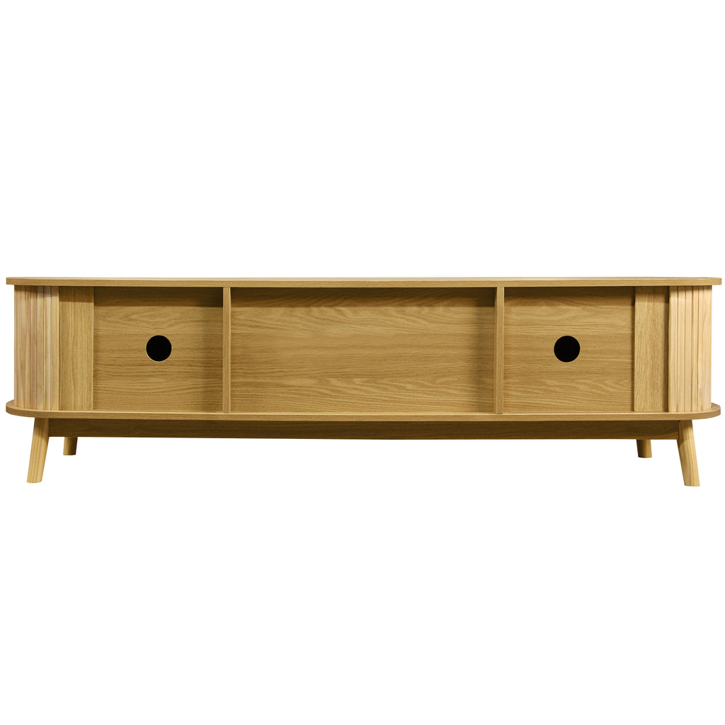 Anthony & Home rattan television console studio with open shelves and natural woven rattan design for modern living room decor