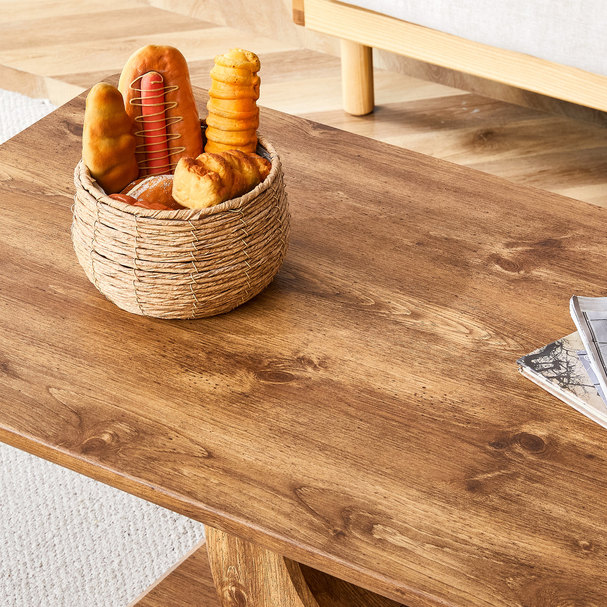 Rectangular coffee table with wood finish MDF surface and sleek legs, limited edition by Anthony & Home.