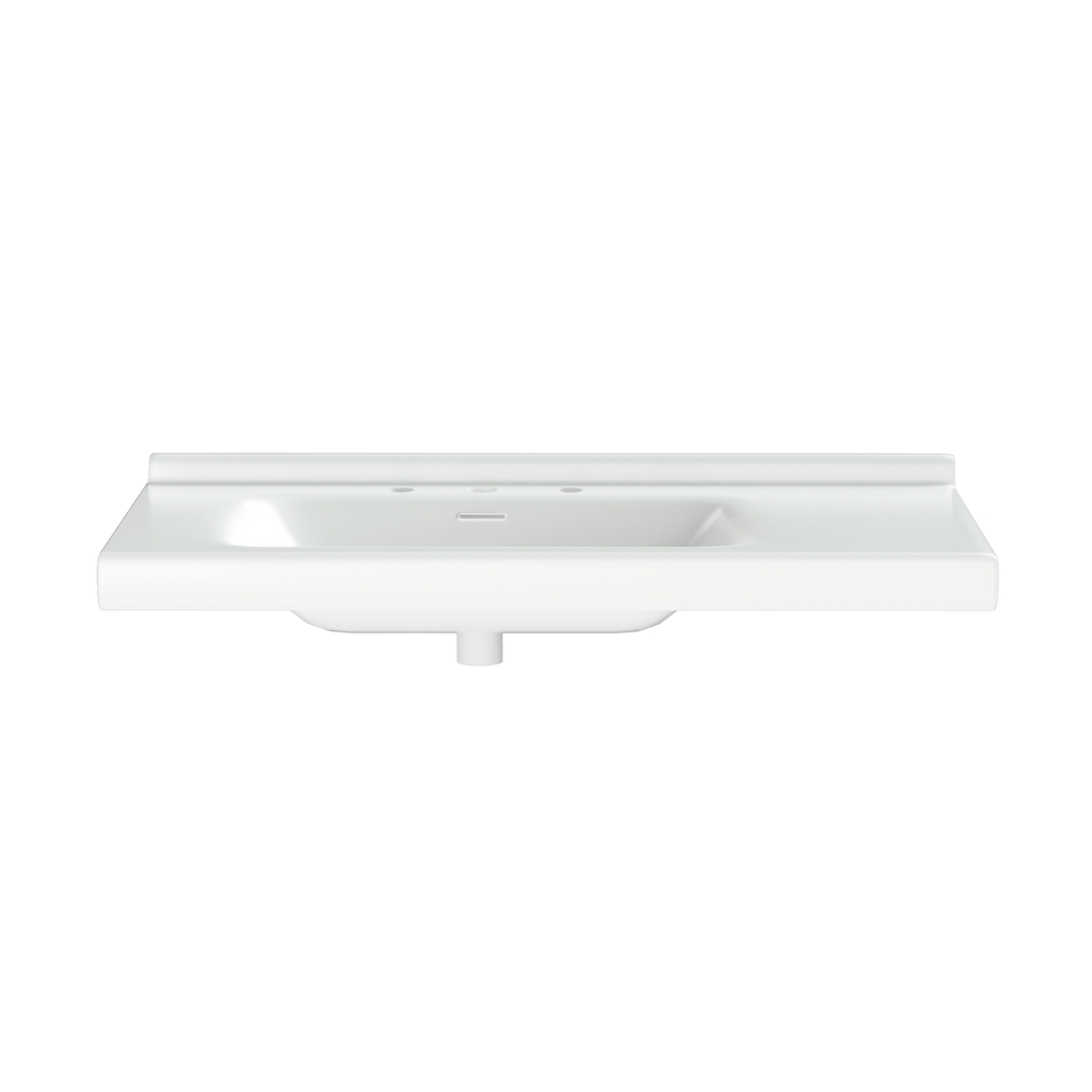 Rectangular porcelain bathroom sink by Anthony & Home, modern countertop design, 36W x 20D, signature collection.