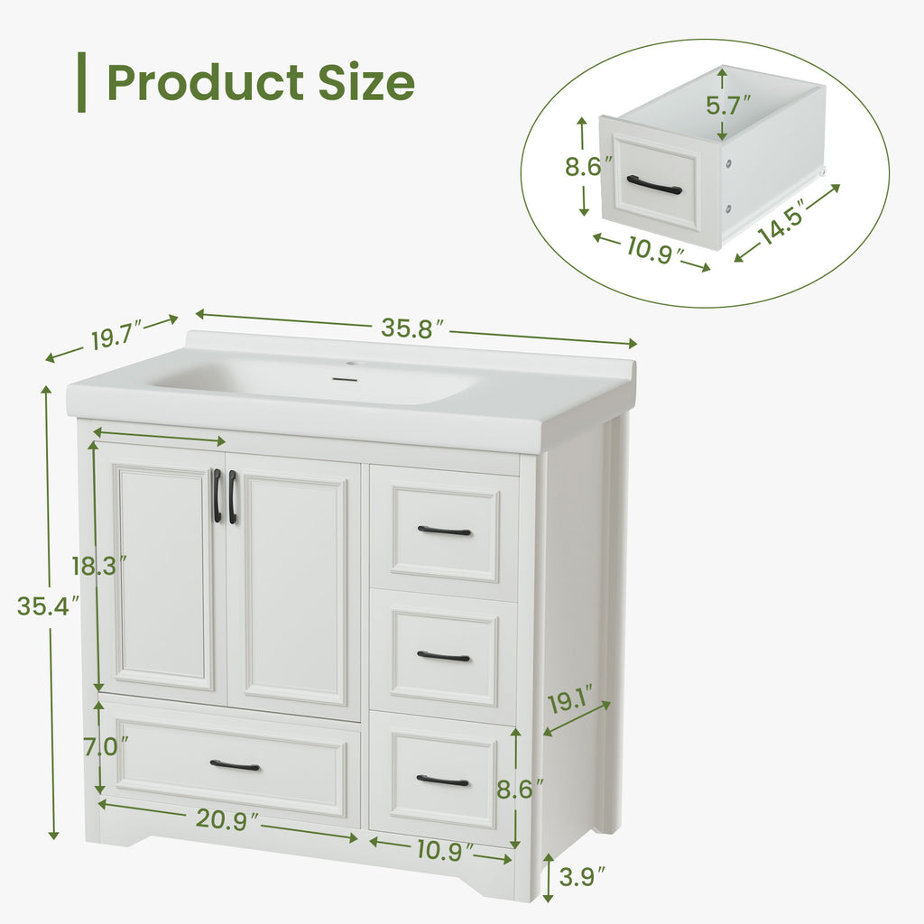 Rectangular porcelain bathroom sink from Anthony & Home's Signature Collection, modern countertop design, 36W x 20D.
