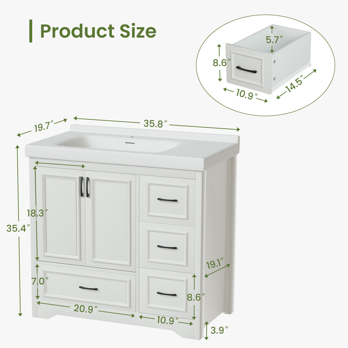 Rectangular porcelain bathroom sink from Anthony & Home's Signature Collection, modern countertop design, 36W x 20D.