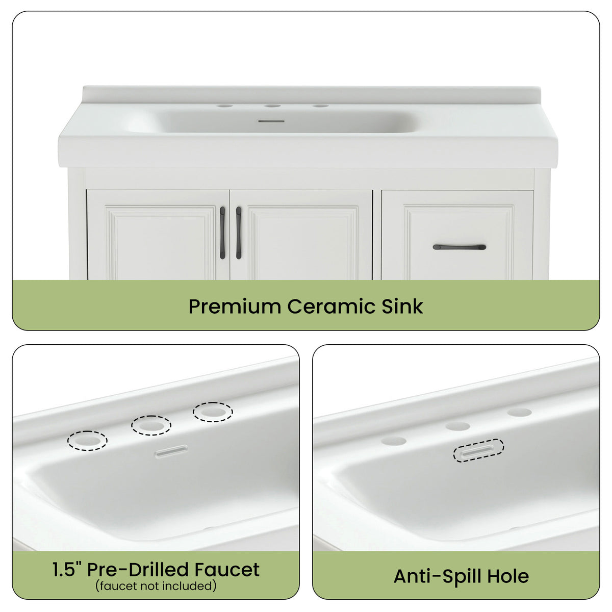 Rectangular porcelain bathroom sink from Anthony & Home, modern countertop design, 36W x 20D for contemporary bathrooms.