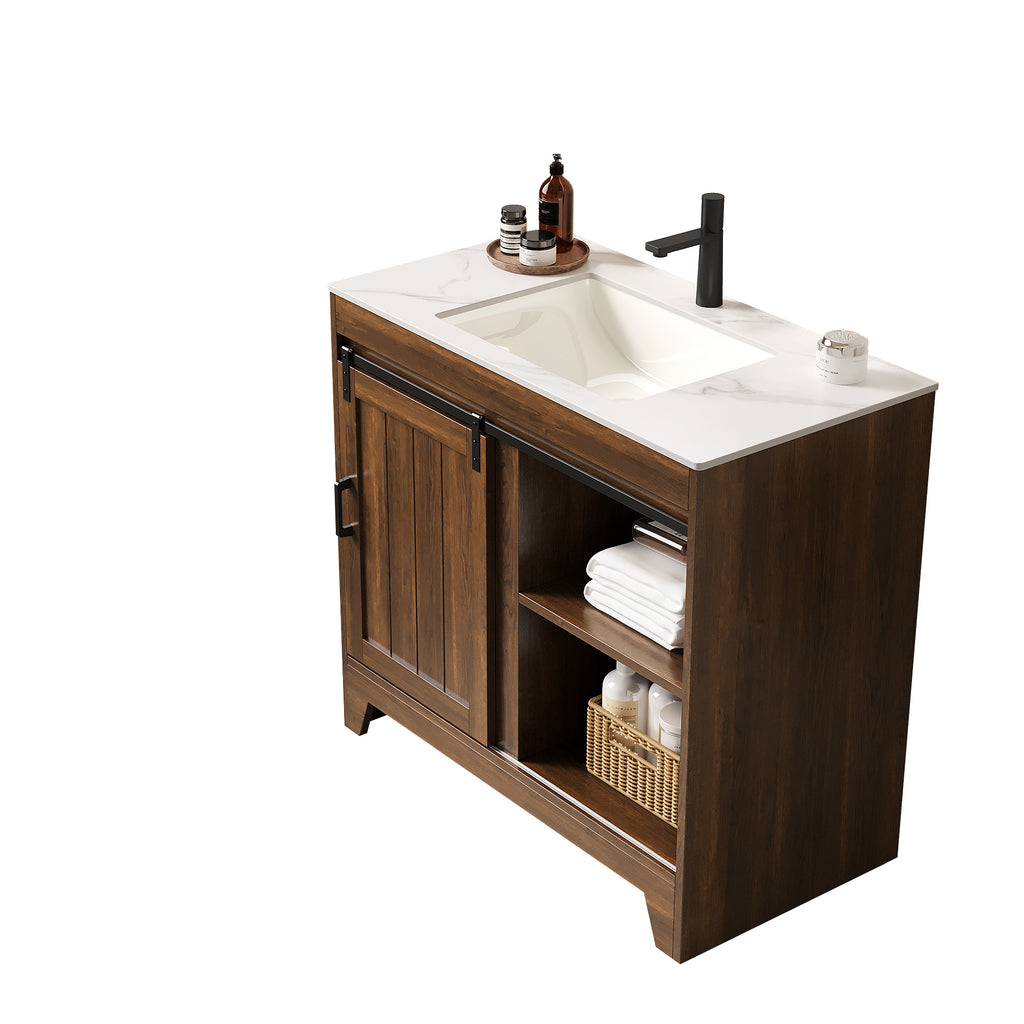 Anthony & Home RIKA Atelier 36-inch bathroom vanity with sintered stone countertop and ceramic basin, modern and sleek design