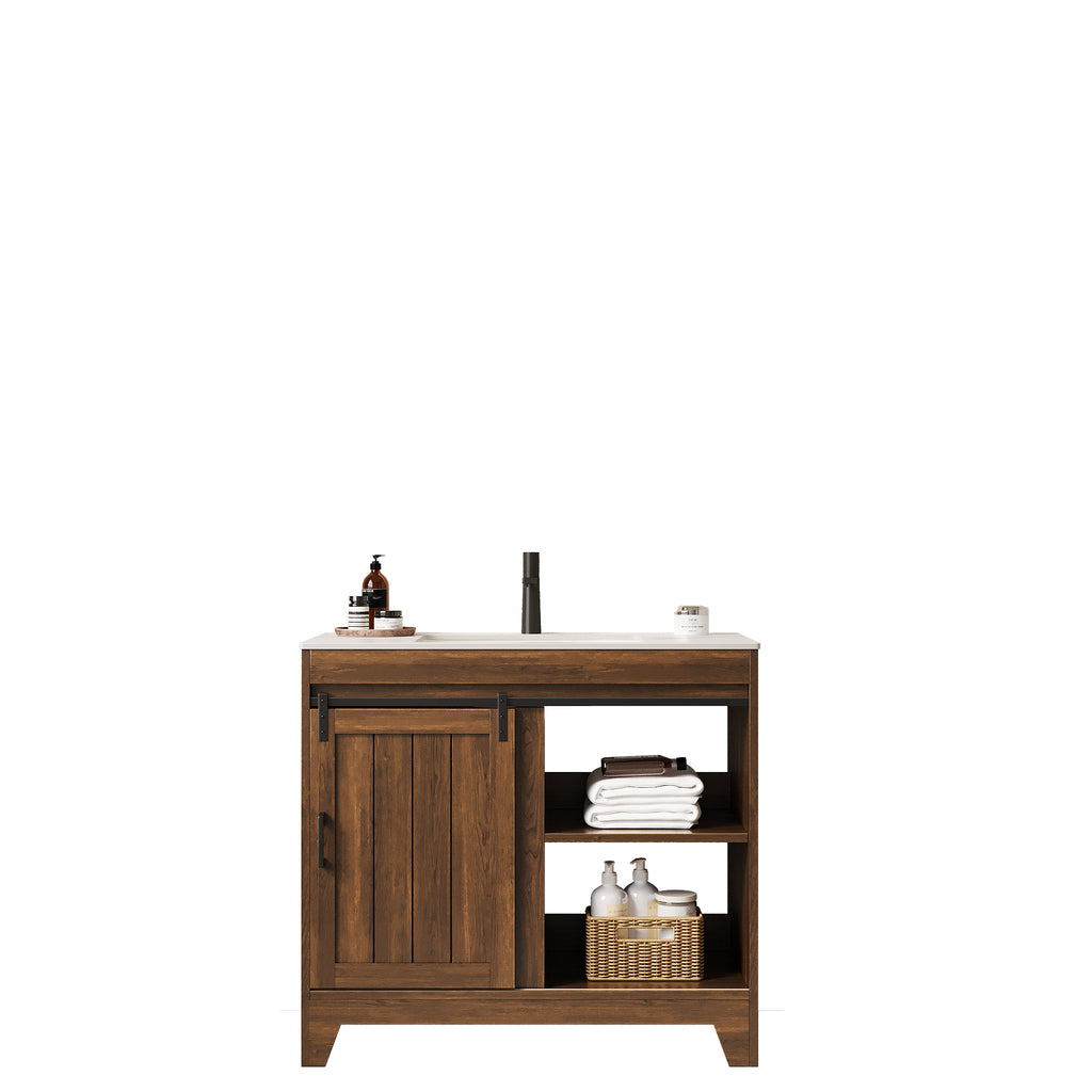 Anthony & Home RIKA Atelier 36-inch bathroom vanity with sintered stone countertop and ceramic basin, modern bathroom furniture