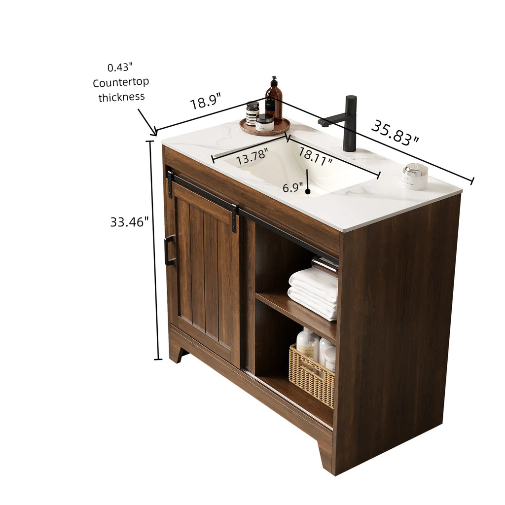Anthony & Home RIKA Atelier 36-inch bathroom vanity with sintered stone countertop and ceramic basin, modern and sleek design
