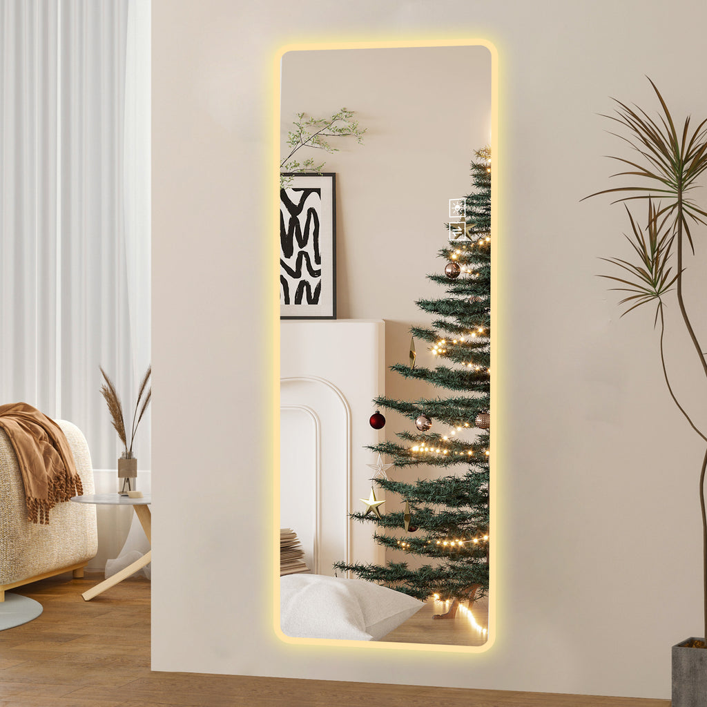 Wall-mounted rimless LED vanity mirror with 5mm silver glass from Anthony & Home's Atelier Collection, full-length and modern design.