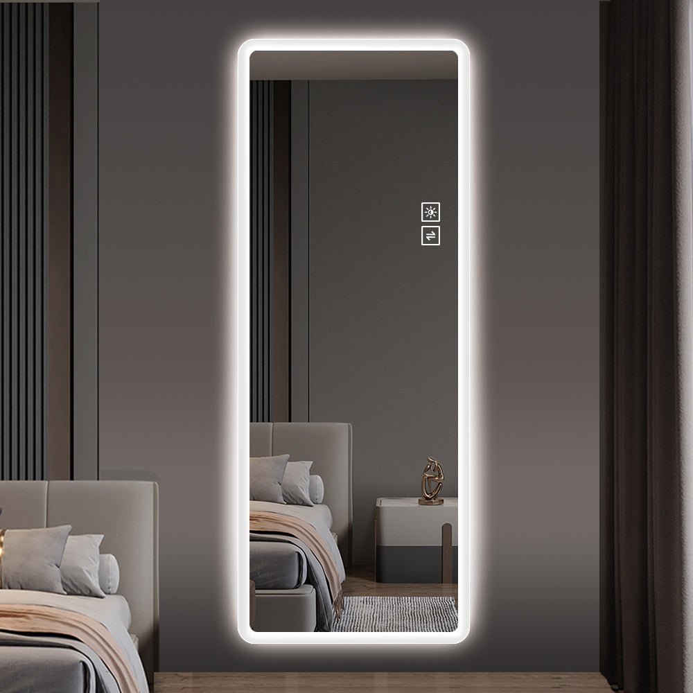 Rimless LED full-length vanity mirror with silver glass, wall mounted from Anthony & Home Atelier Collection.