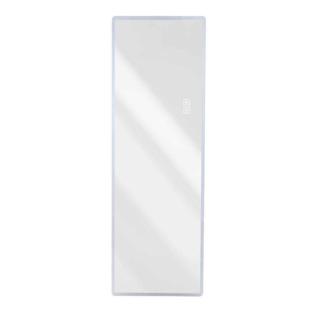 Wall-mounted rimless LED vanity mirror with 5mm silver glass from Anthony & Home's Atelier Collection, full-length reflection.