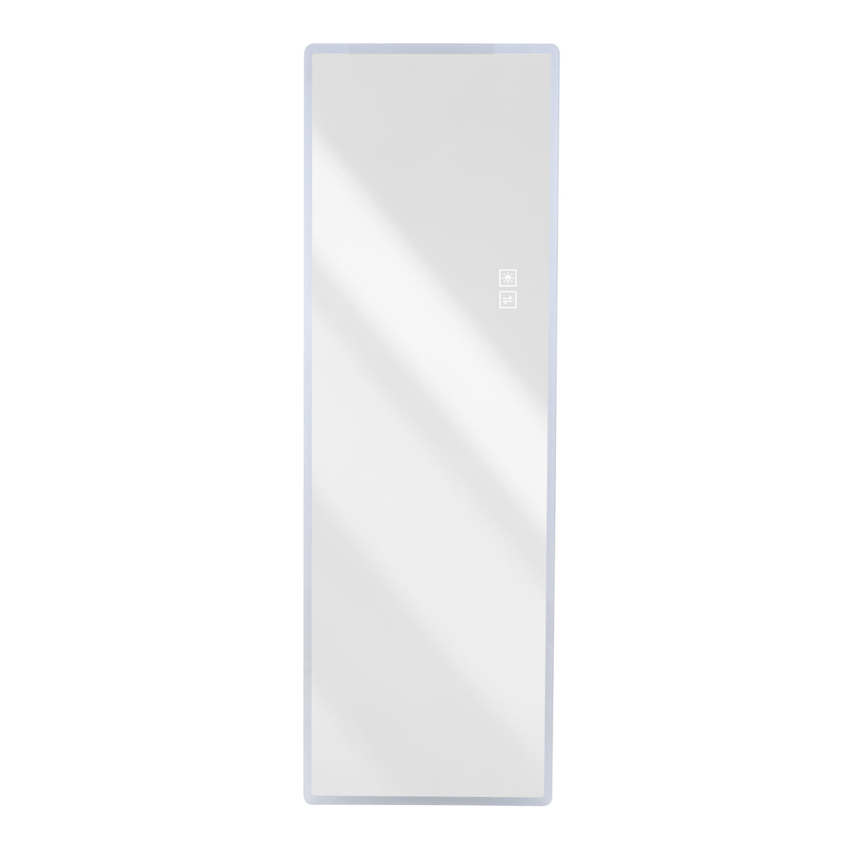 Wall-mounted rimless LED vanity mirror with 5mm silver glass from Anthony & Home's Atelier Collection, full-length reflection.