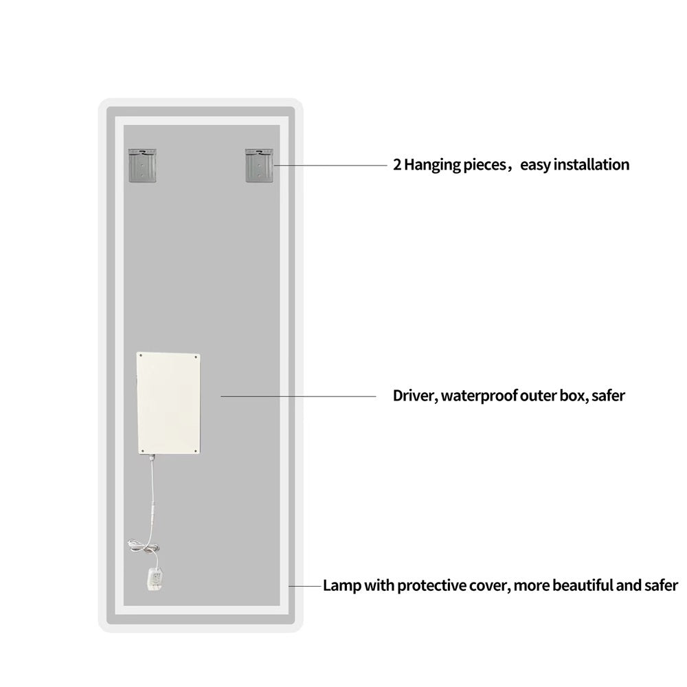 Anthony & Home Rimless LED vanity mirror, wall-mounted with 5mm silver glass, full-length design from the Atelier Collection.