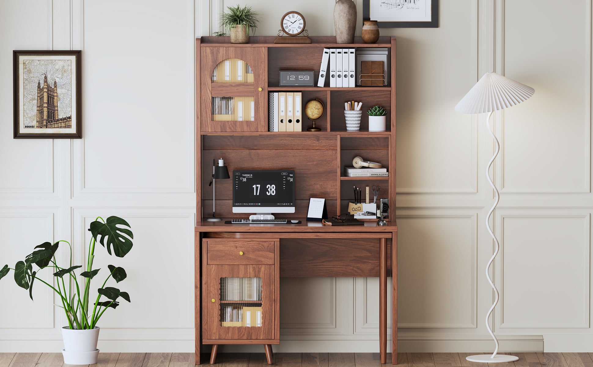 Anthony & Home rotating desk with storage from the Studio Collection, featuring a sleek design and functional workspace.