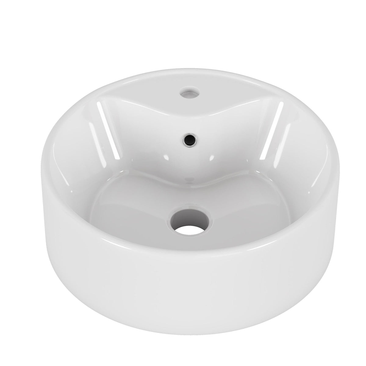 Glossy white round ceramic vessel sink for bathroom by Anthony & Home, featuring smooth, sleek design and modern style.
