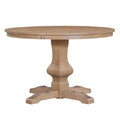 Round rubberwood dining table with natural finish from Anthony & Home's Prestige Collection, showcasing a sleek, modern design.