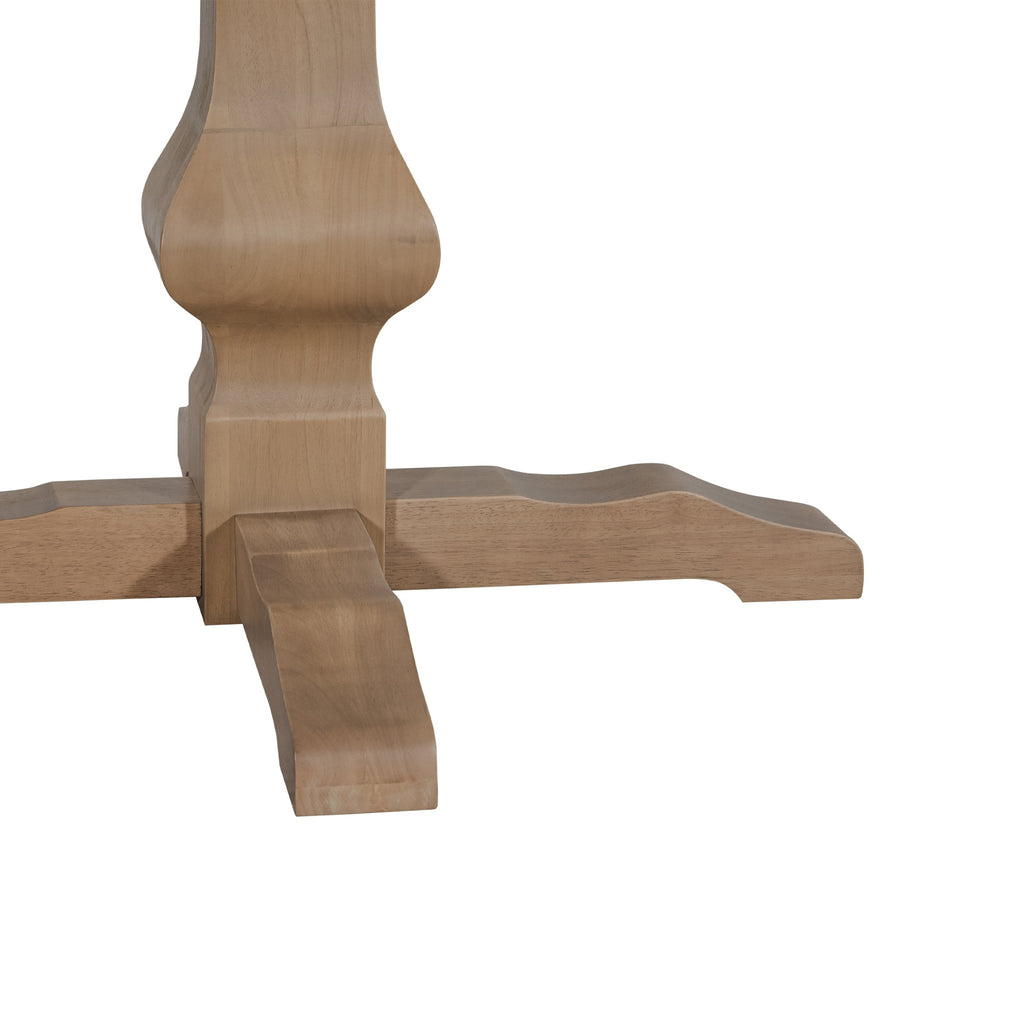 Round rubberwood dining table with natural finish from Anthony & Home Prestige Collection, showcasing smooth surface and sturdy design.