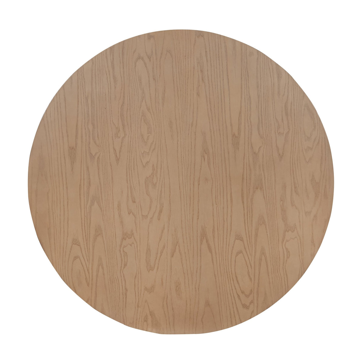 Round rubberwood dining table with natural finish from Anthony & Home's Prestige Collection, showcasing a sleek, modern design.