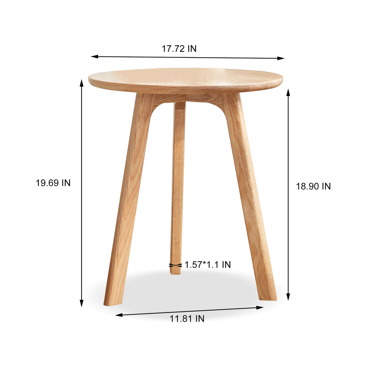 Round oak end table with natural grain, handcrafted by Anthony & Home, limited edition, timeless design for living room decor.