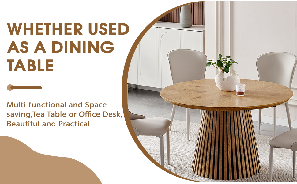 Round solid wood dining table from Anthony & Home's Atelier Collection with a smooth, natural finish.