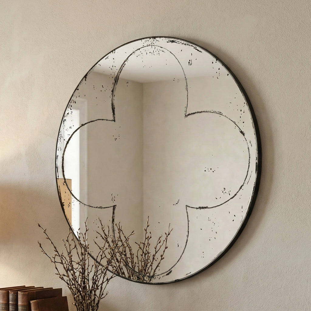 Brushed brass round wall mirror by Anthony & Home with sleek modern design, showcasing a stylish contemporary decor accent.