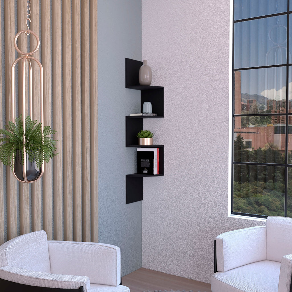 Anthony & Home Roy corner floating shelf in pine, showcasing a modern minimalist design for wall-mounted storage.