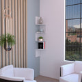 White Roy Corner Floating Shelf by Anthony & Home mounted on wall, showcasing a sleek, modern corner storage solution