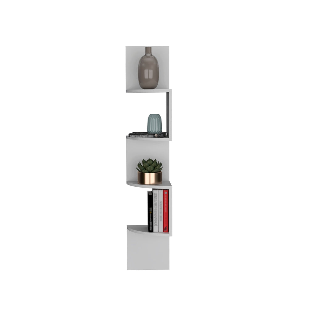 White Roy Corner Floating Shelf by Anthony & Home, sleek and modern wall-mounted storage for corner spaces.