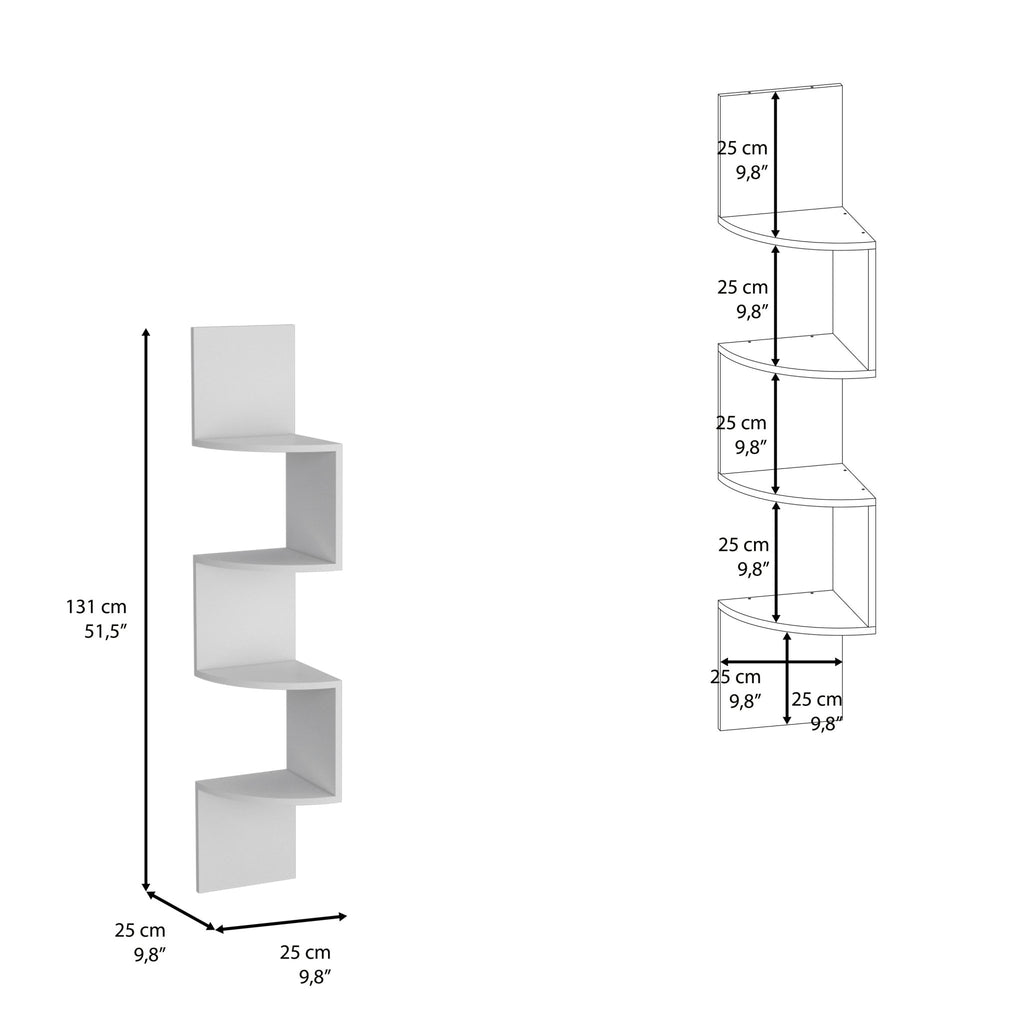 White Roy Corner Floating Shelf by Anthony & Home, sleek modern wall-mounted storage unit in a corner setting.