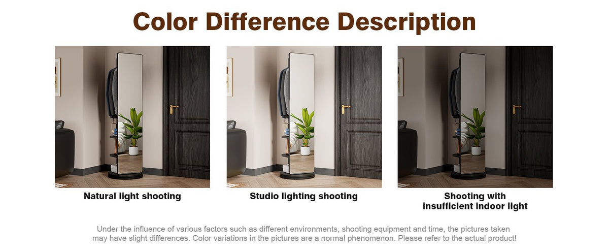 Anthony & Home rubberwood 360-degree rotating full-length mirror with a sleek, modern frame showing a full-body reflection.