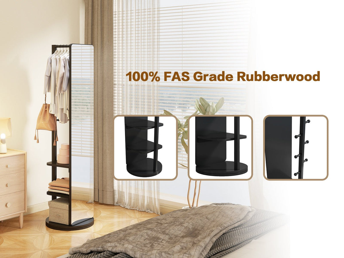 Rubberwood full-length mirror with 360-degree rotating frame, stylish and functional Anthony & Home home decor accessory.