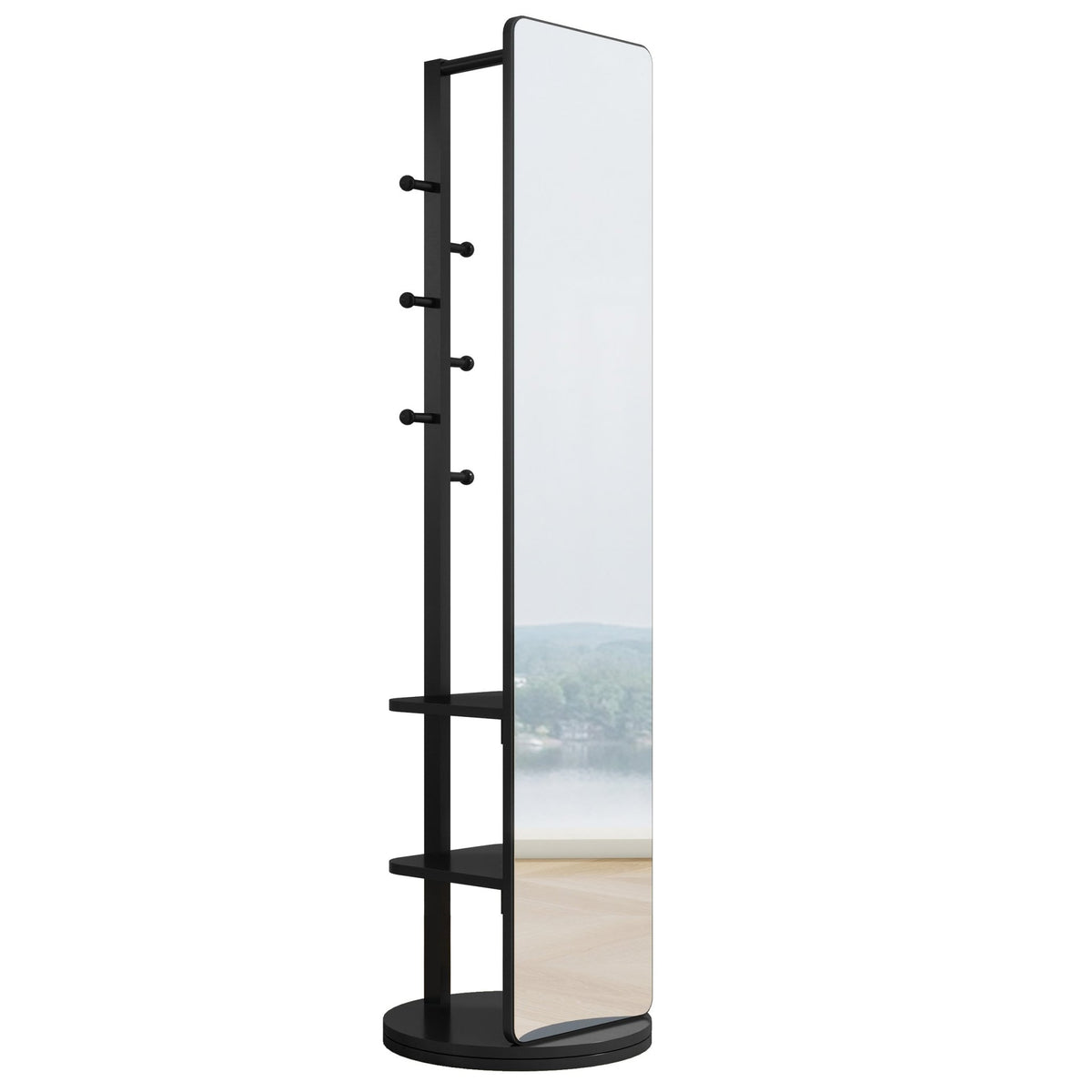 Anthony & Home rubberwood full length mirror with 360-degree rotation, showcasing a sleek, modern design for full body reflection.