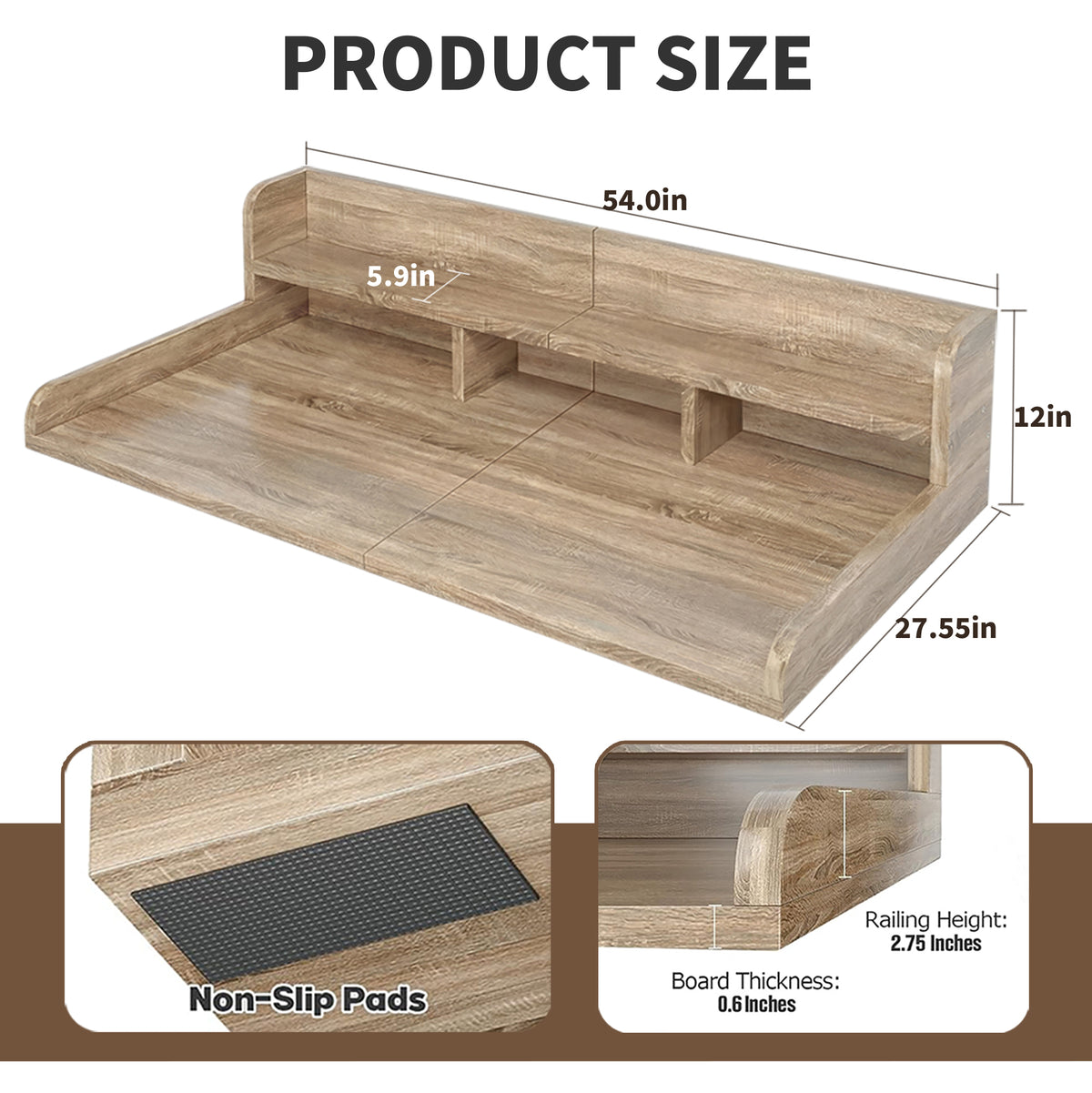 Sandy brown Anthony & Home countertop double layer wood shelf with space for washer and dryer, designed for laundry room organization.