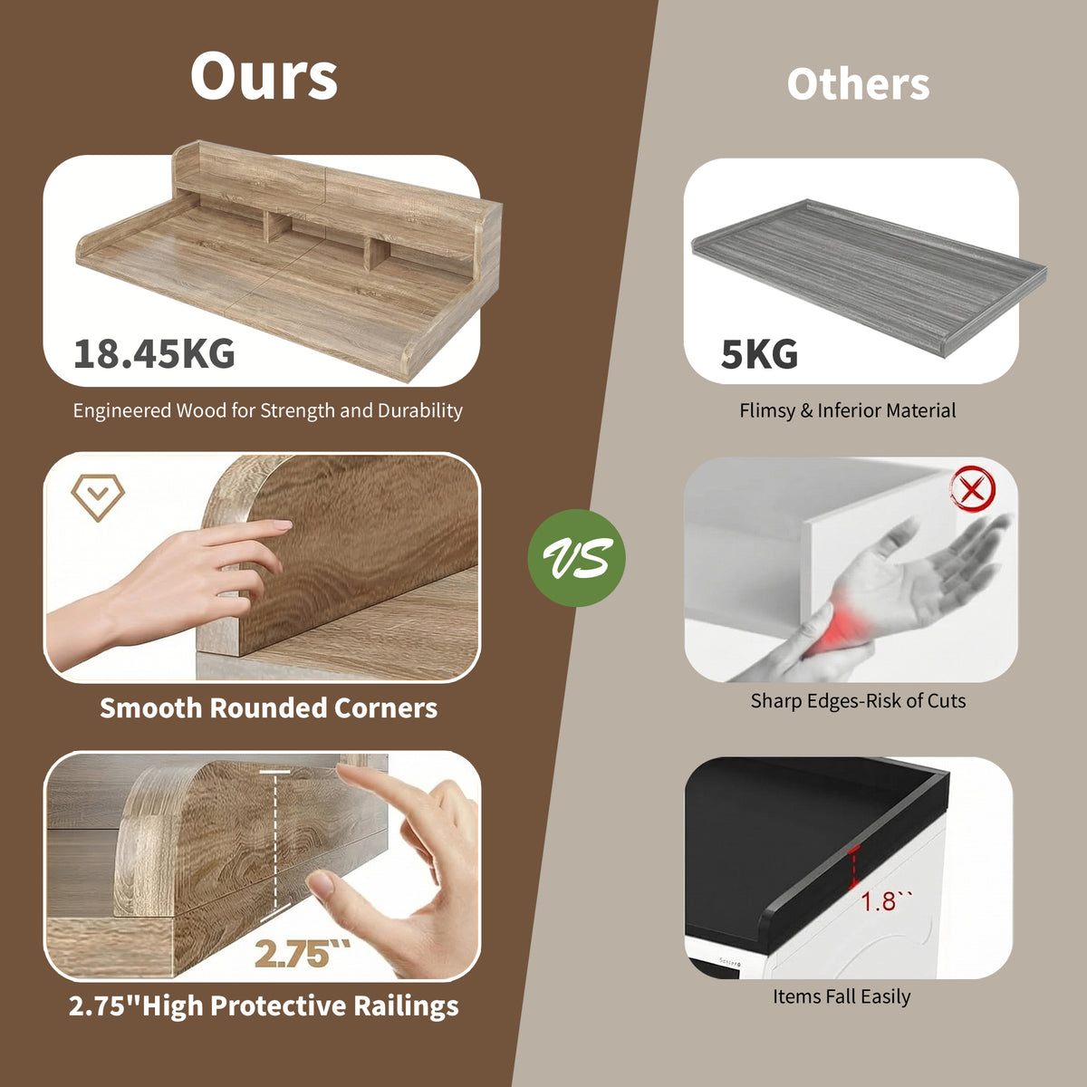 Sandy brown wood countertop double layer shelf for washer and dryer by Anthony & Home, showcasing sturdy storage space.