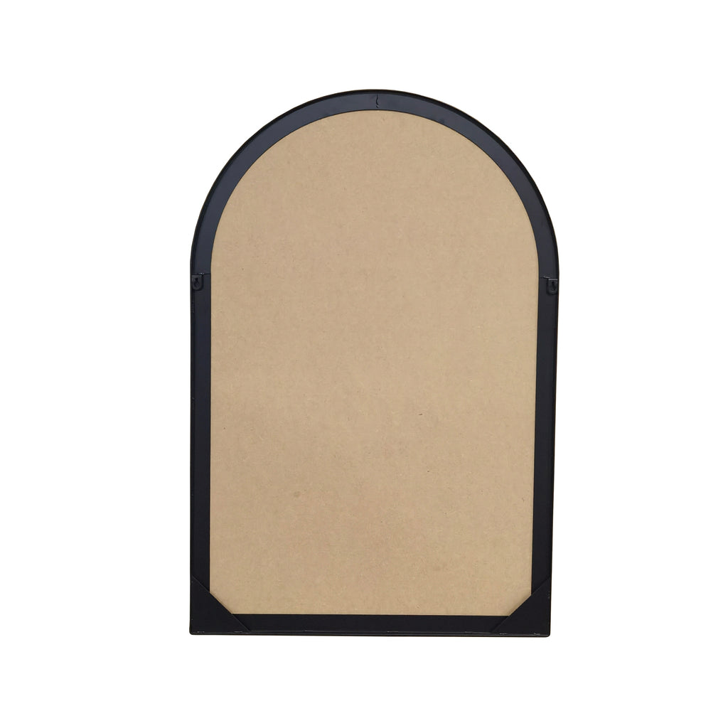 Semicircular wall-mounted mirror with brushed brass finish from Anthony & Home, ideal for living room decor.