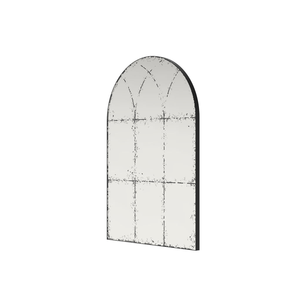 Semicircular wall-mounted mirror with brushed brass finish, stylishly designed for living rooms by Anthony & Home