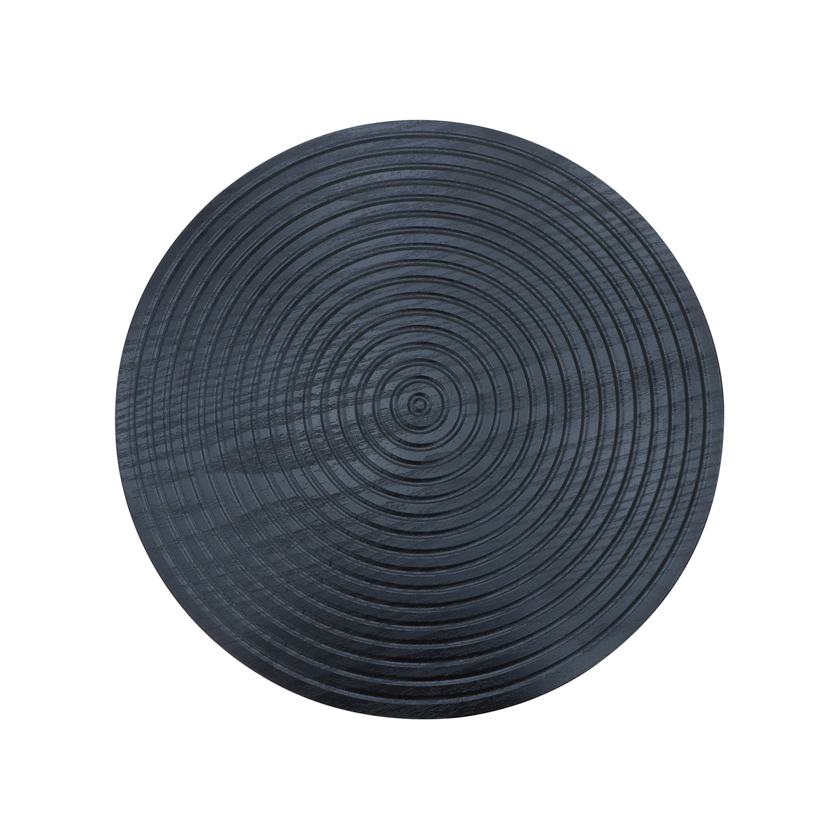 Set of 2 walnut round side tables with black metal pedestal bases featuring concentric design by Anthony & Home.