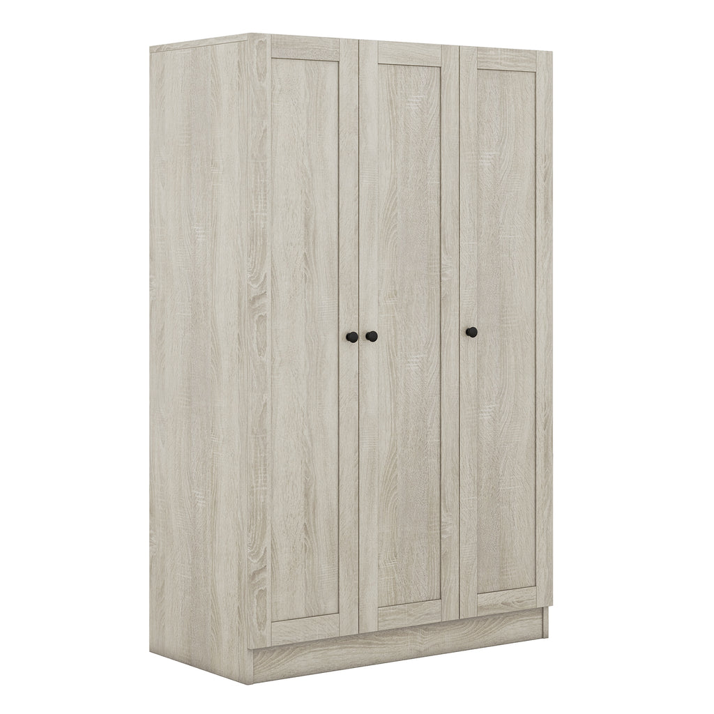 Gray three-door wardrobe from Anthony & Home's Shutter Collection, featuring a modern design with sleek doors and ample storage space.
