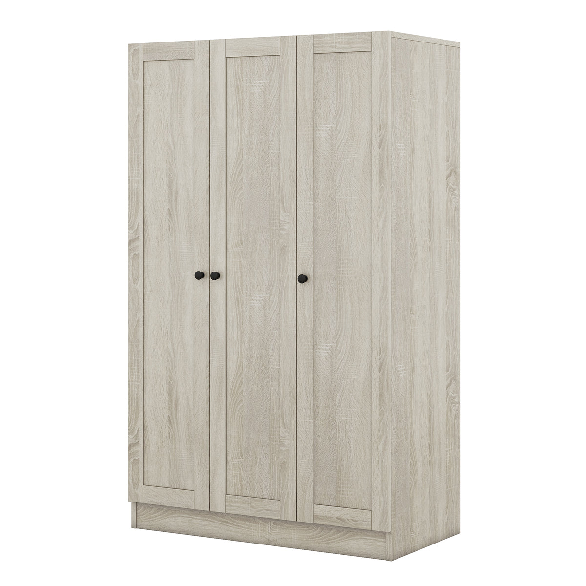 Gray three-door wardrobe from the Shutter Collection by Anthony & Home, showcasing sleek design and spacious interior storage.