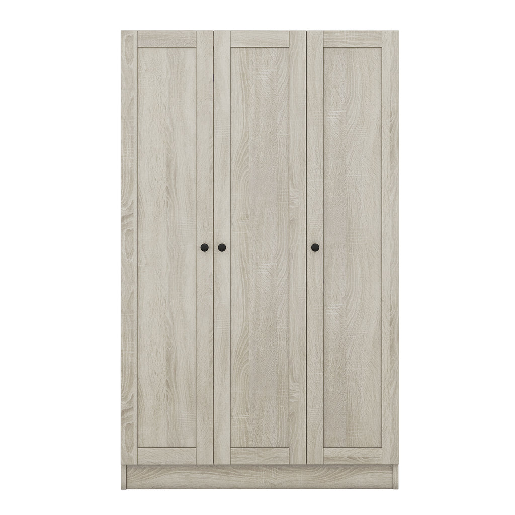 Gray Anthony & Home Shutter Collection three-door wardrobe with classic shutter-style panels and sturdy wooden construction.
