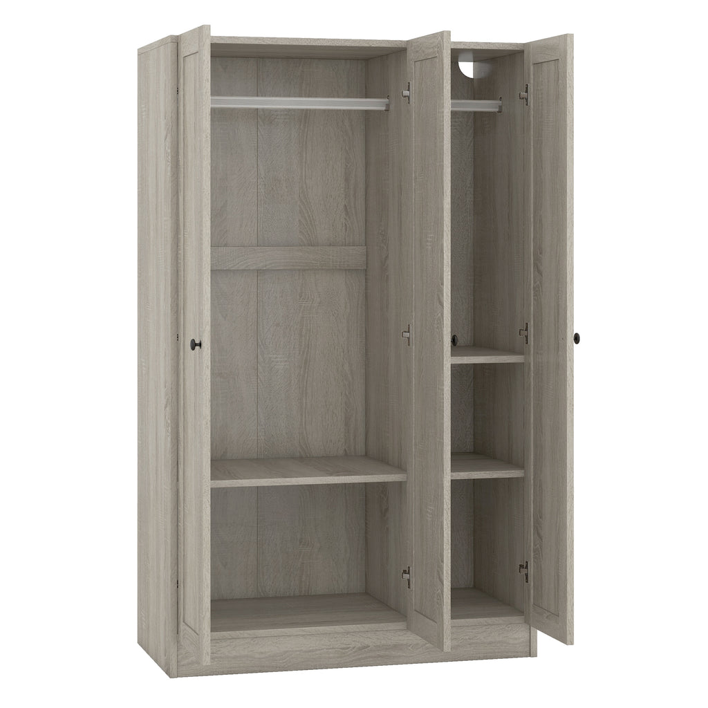 Gray three-door wardrobe from Anthony & Home's Shutter Collection, featuring sleek design and modern storage with clean lines.