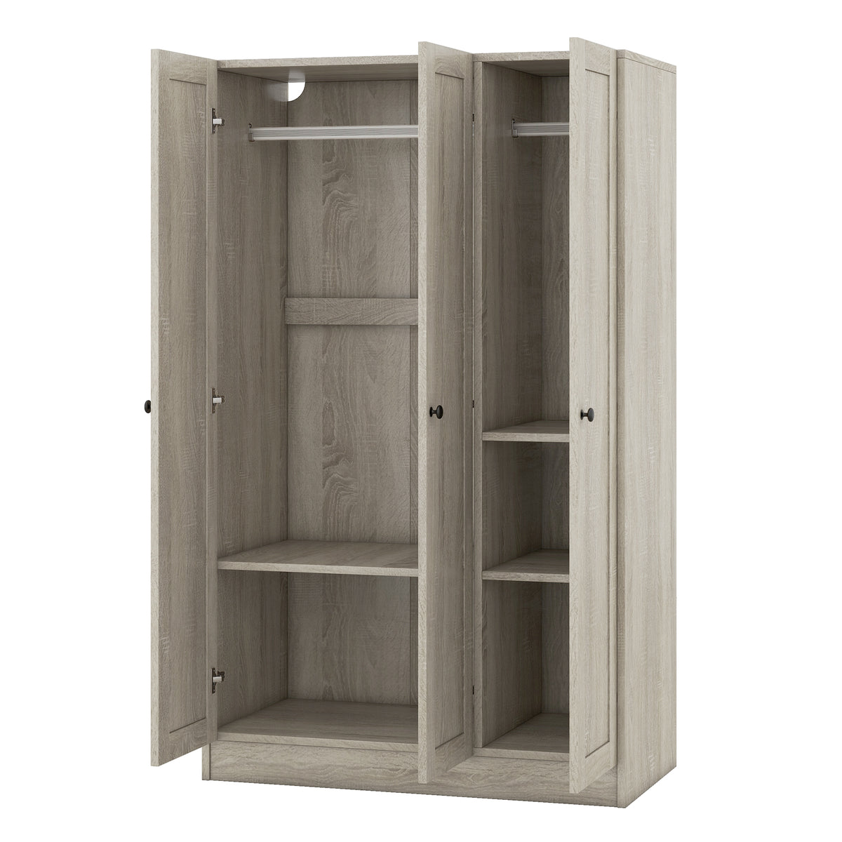 Gray three-door wardrobe from Anthony & Home's Shutter Collection, featuring sleek design and ample storage space.