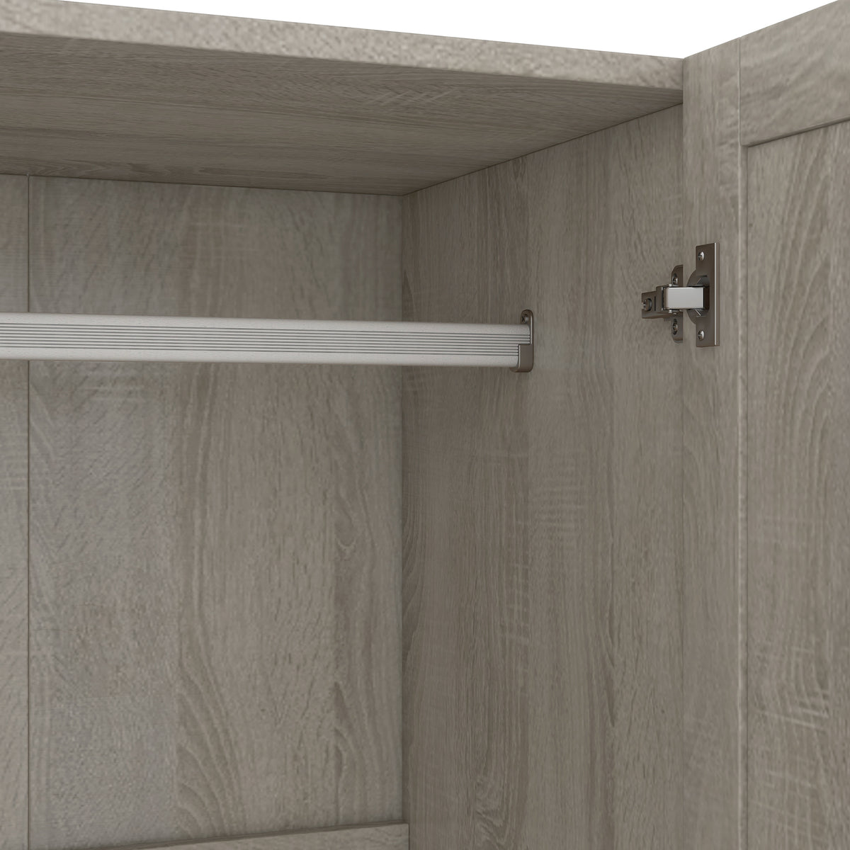 Gray three-door wardrobe from Anthony & Home's Shutter Collection, featuring a modern design and ample storage space.