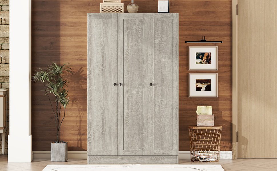 Gray three-door wardrobe from the Shutter Collection by Anthony & Home, featuring a modern design and sleek finish.